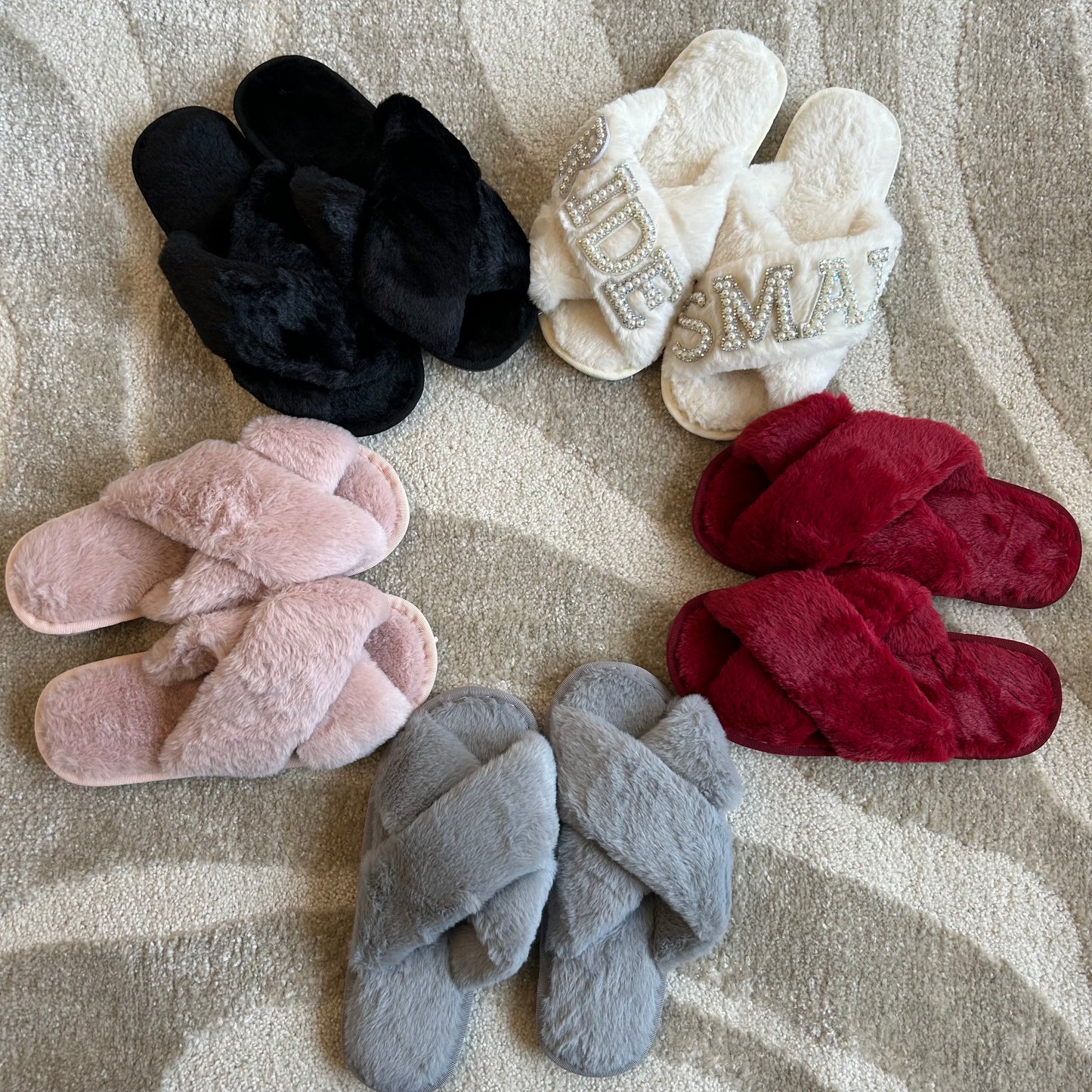 Grey Personalised Fluffy Pearl Slippers