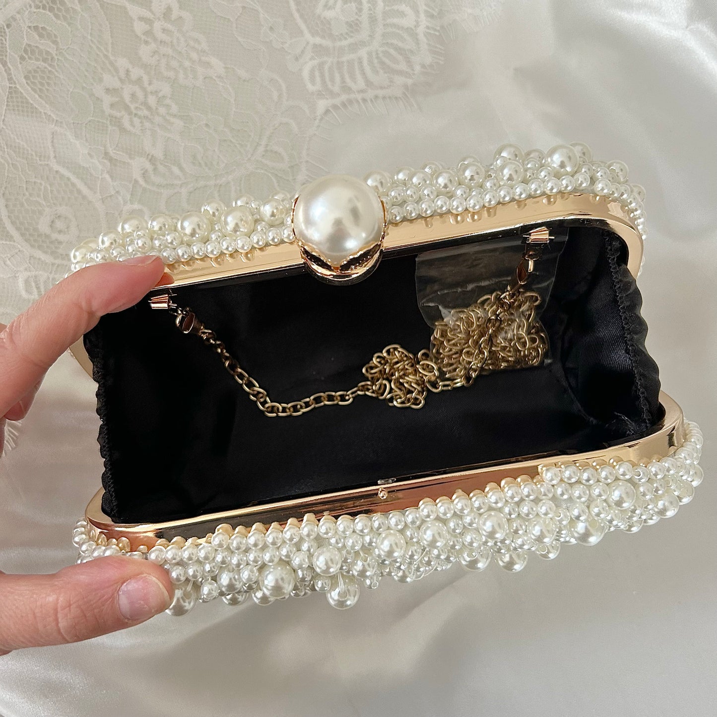 Gold Full Pearl Bridal Clutch Bag