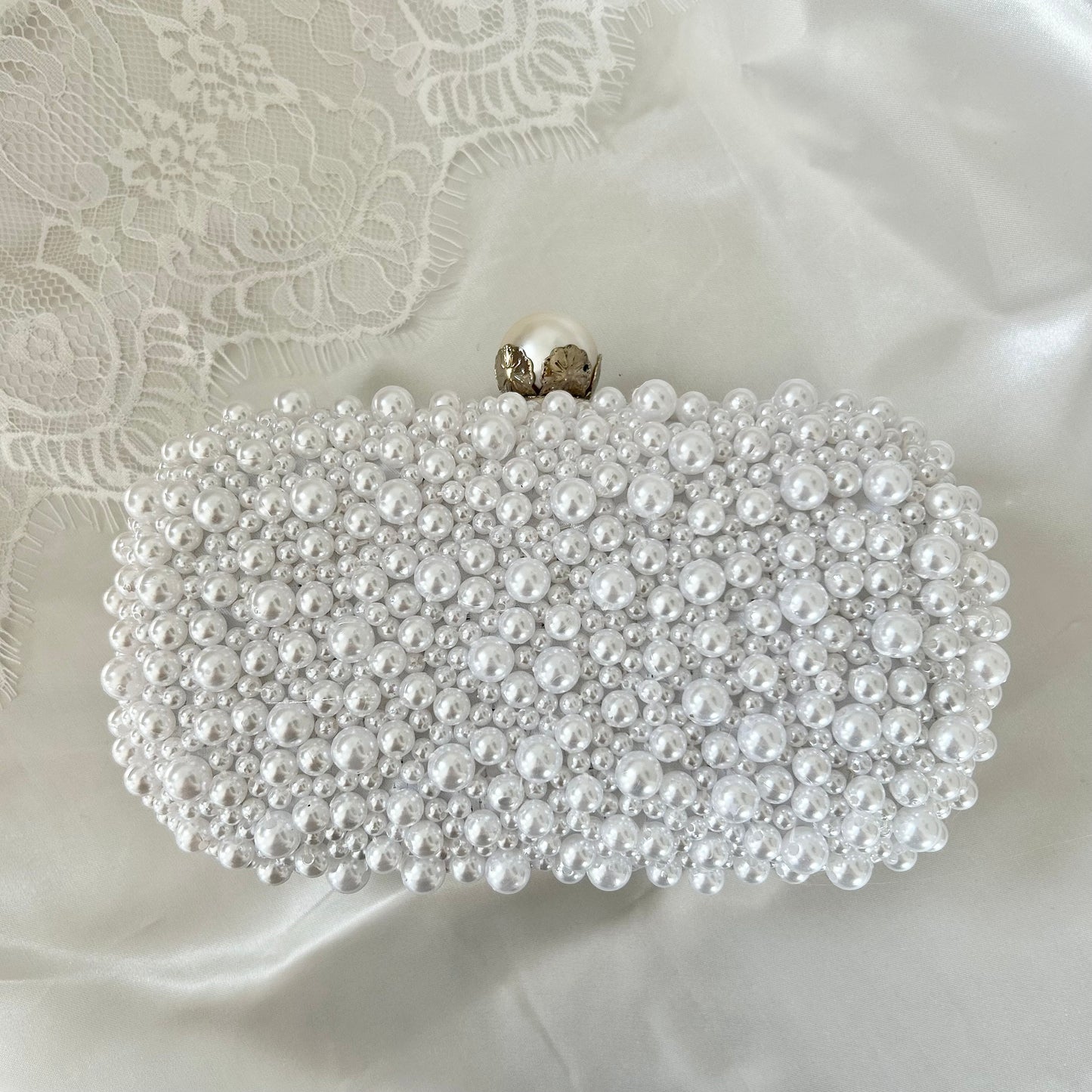 Silver Full Pearl Bridal Clutch Bag