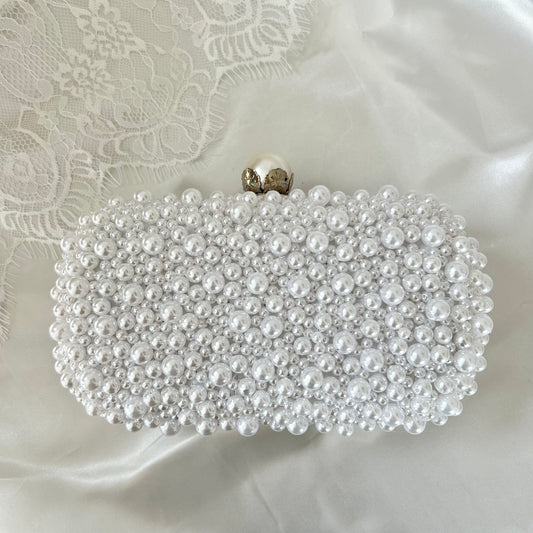 Silver Full Pearl Bridal Clutch Bag