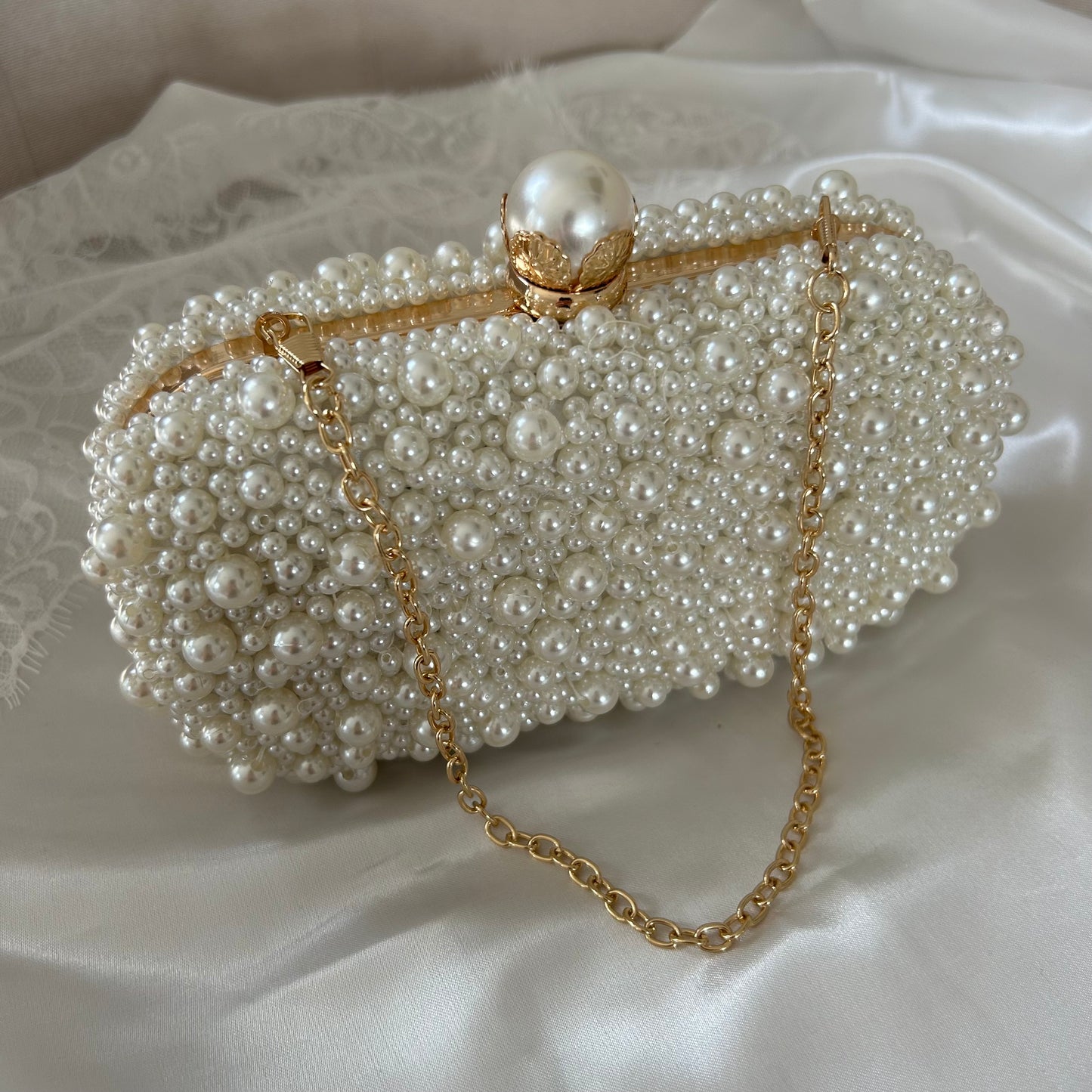 Gold Full Pearl Bridal Clutch Bag