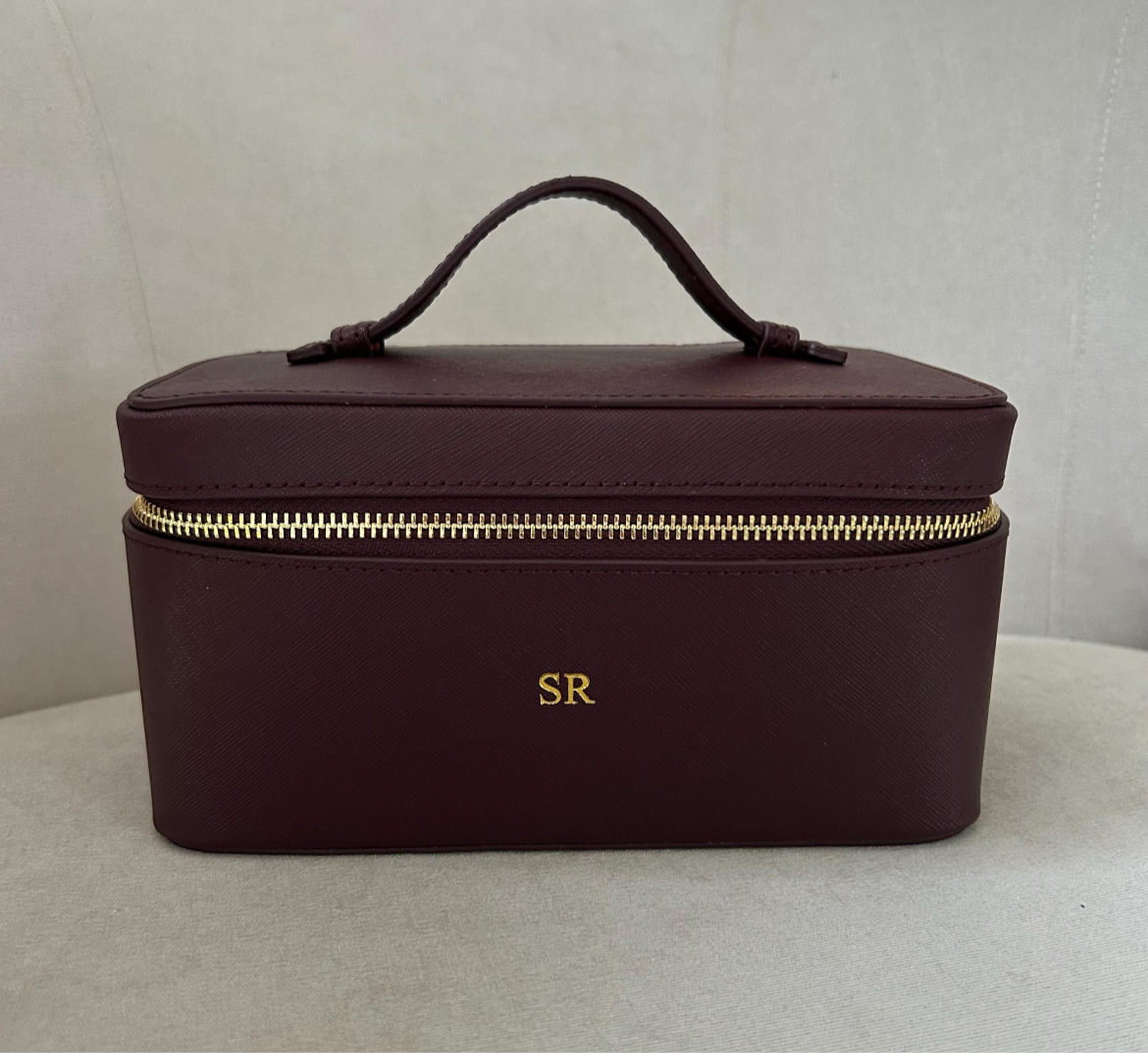 Burgundy Personalised Hot Stamp Leather Vanity Case