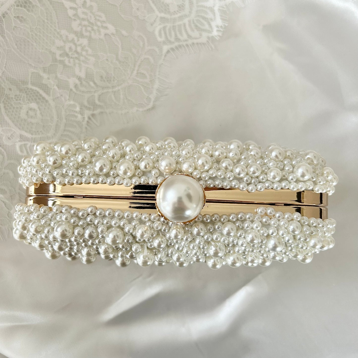 Gold Full Pearl Bridal Clutch Bag
