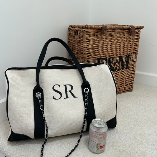 Cream & Black Personalised Hold-all