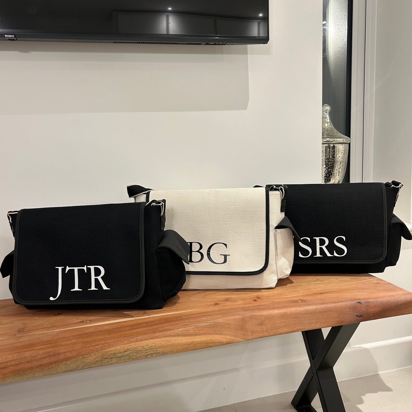 Cream and Black Baby Changing Nappy Bags