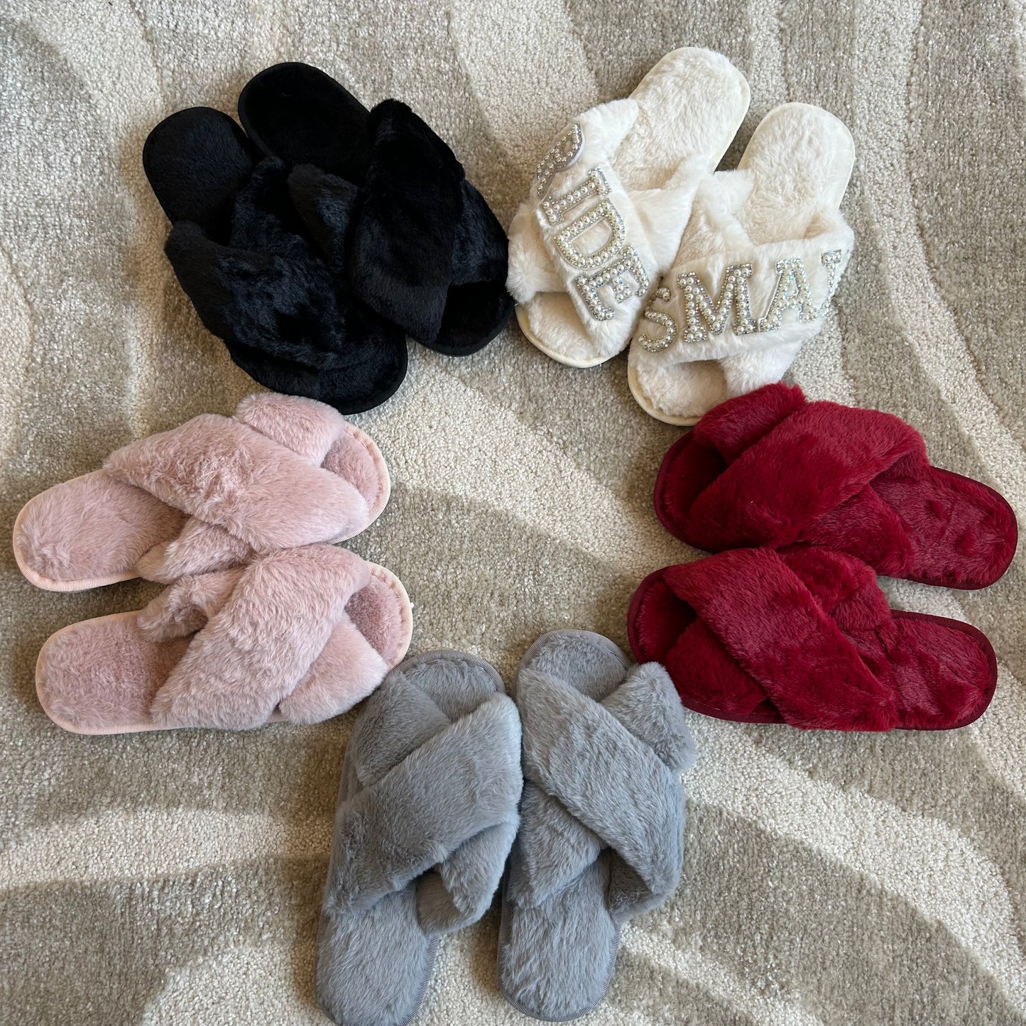Red Personalised Fluffy Pearl Slippers