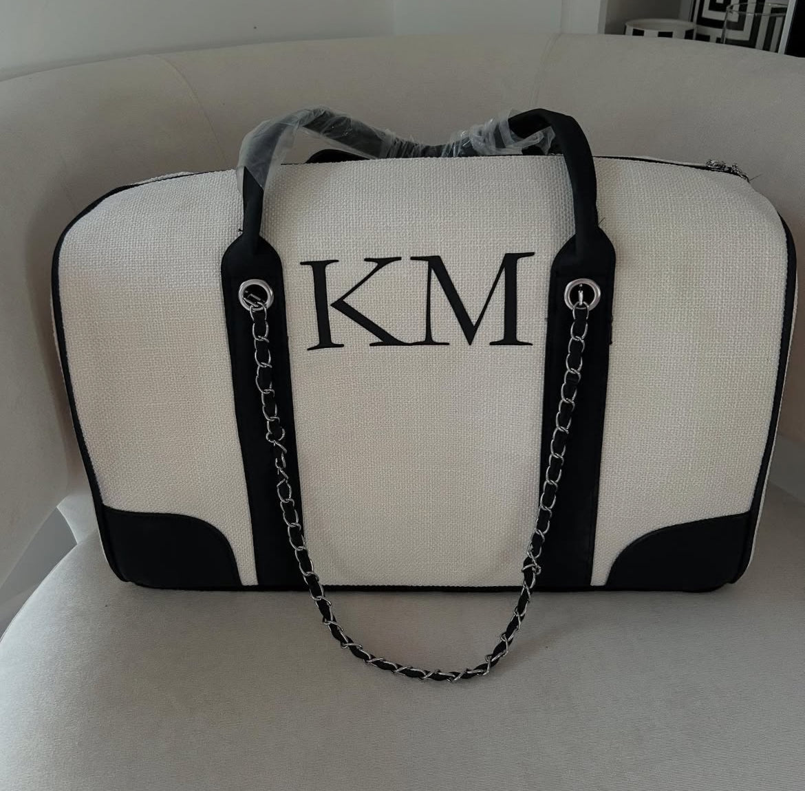 Cream & Black Personalised Hold-all