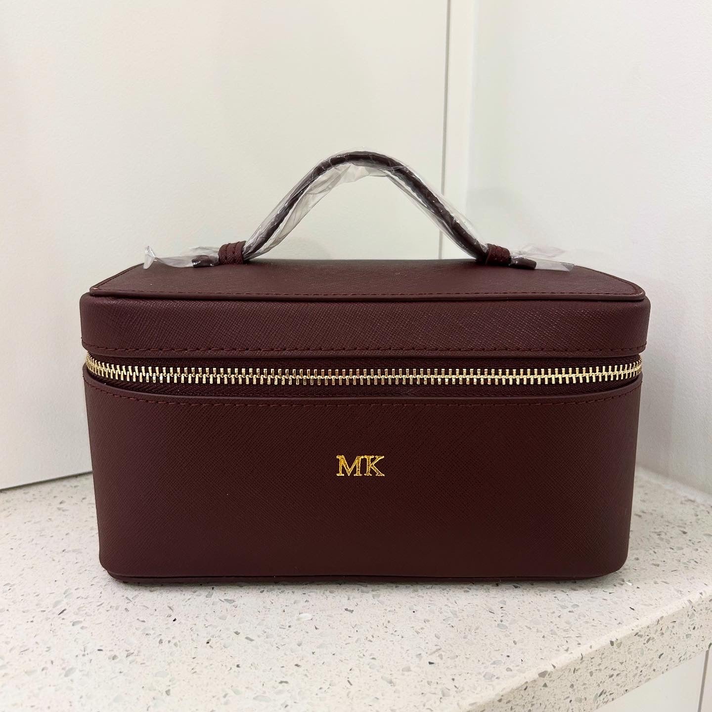 Burgundy Personalised Hot Stamp Leather Vanity Case