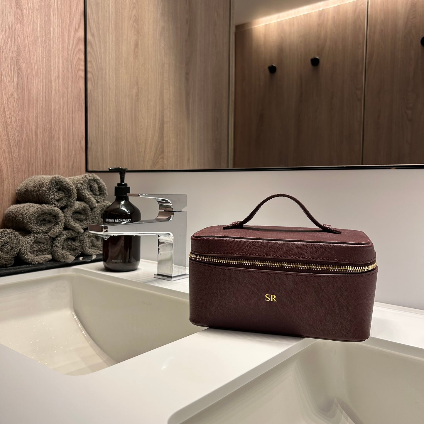 Burgundy Personalised Hot Stamp Leather Vanity Case