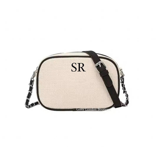Cream & Black Personalised Cross Body Bag
