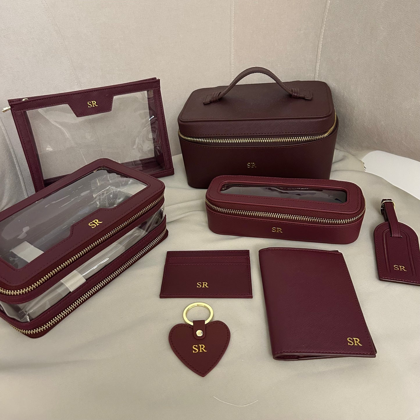 Burgundy Personalised Hot Stamp Leather Vanity Case