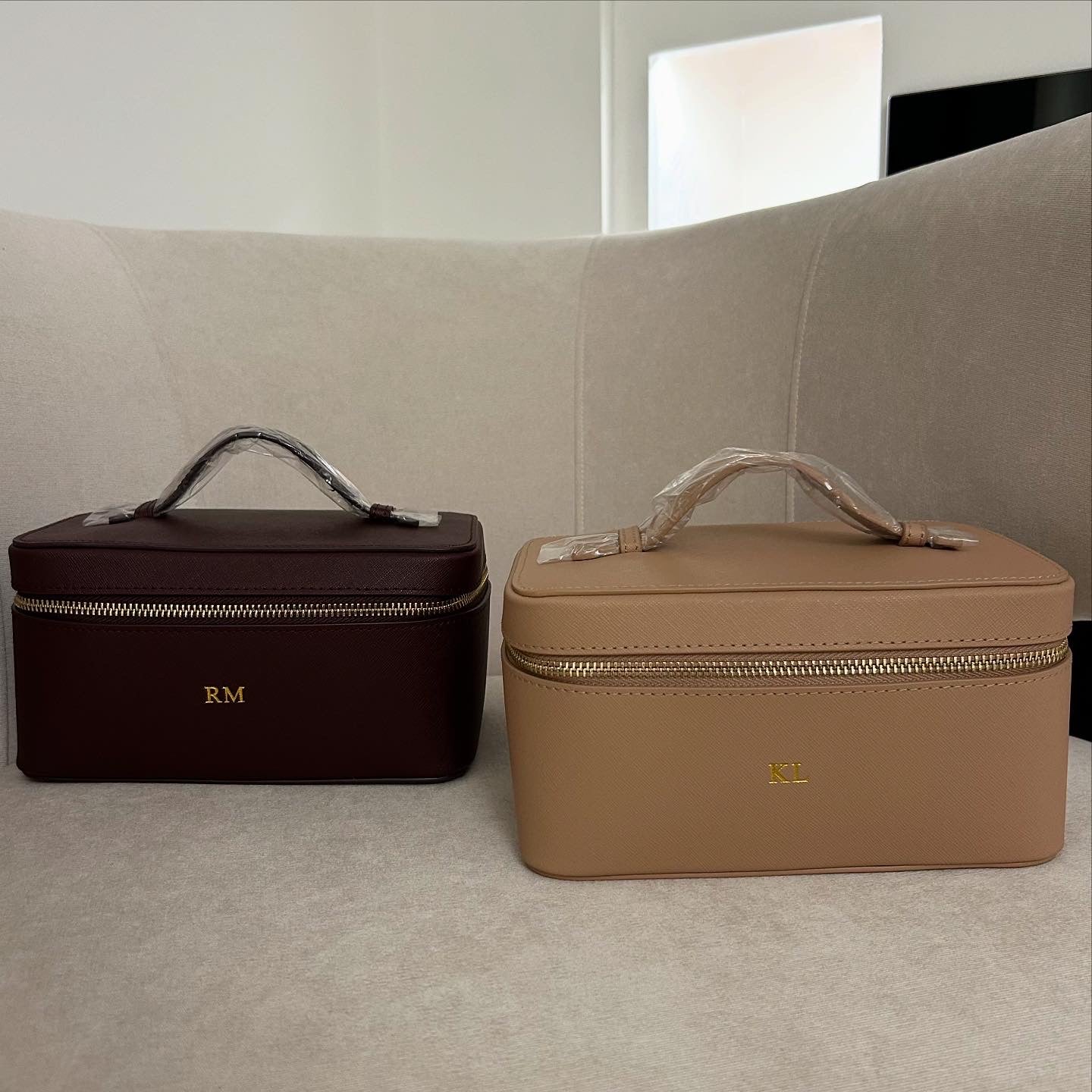 Beige Personalised Hot Stamp Leather Vanity Case