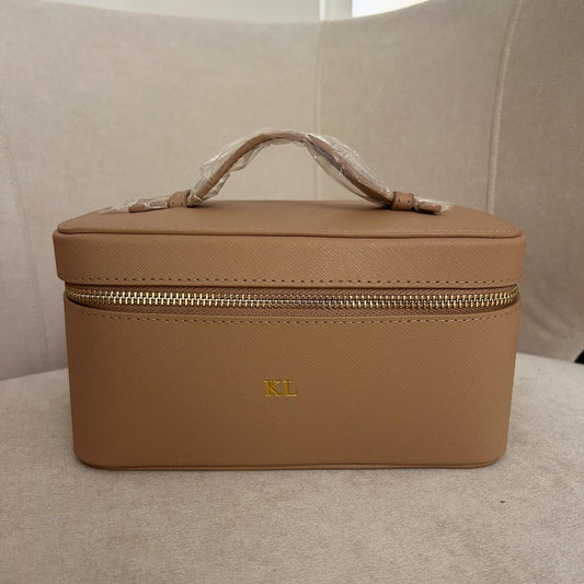 Beige Personalised Hot Stamp Leather Vanity Case