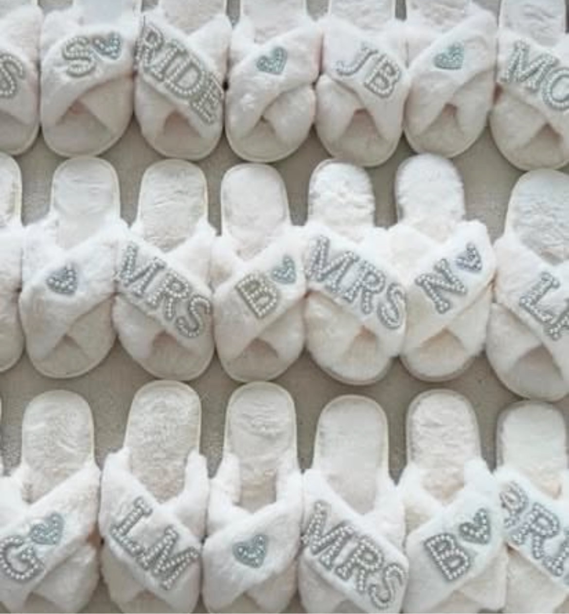 White Personalised Fluffy Pearl Slippers