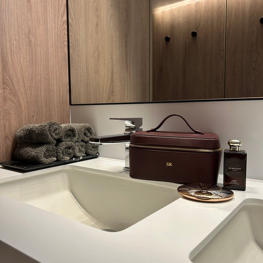 Burgundy Personalised Hot Stamp Leather Vanity Case