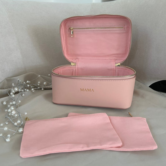 Pink Personalised Hot Stamp Leather Vanity Case
