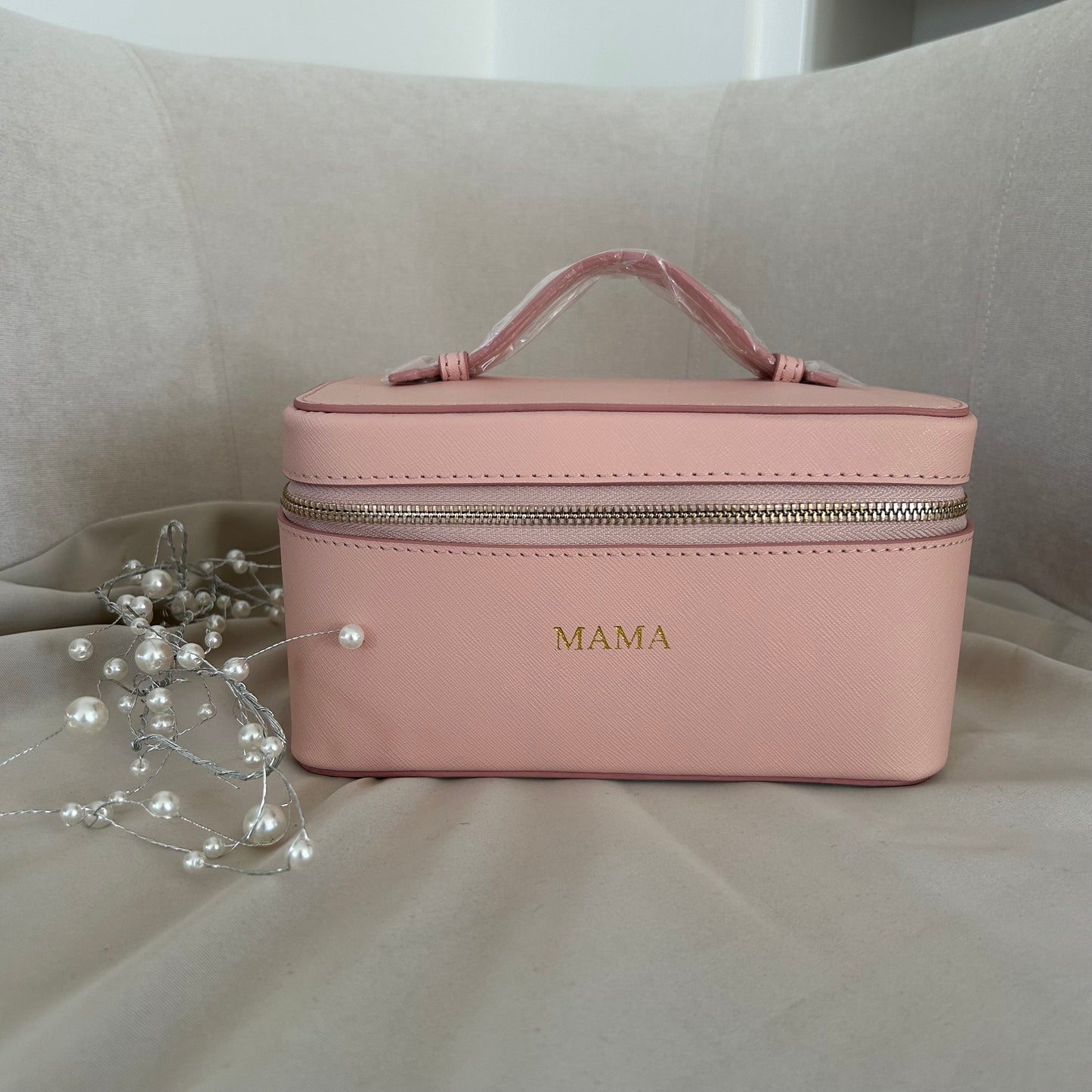 Pink Personalised Hot Stamp Leather Vanity Case